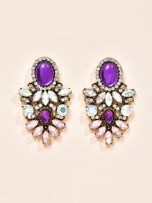 水鑽裝飾耳環 - 紫色 - 查看 2