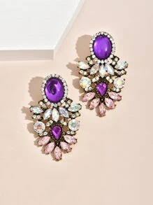 水鑽裝飾耳環 - 紫色 - 查看 3