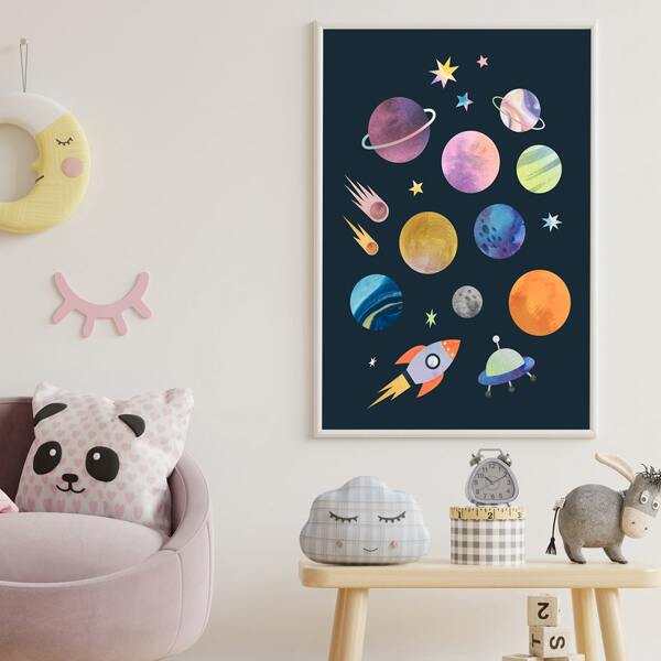 

Planet Print Kids Unframed Painting, Black