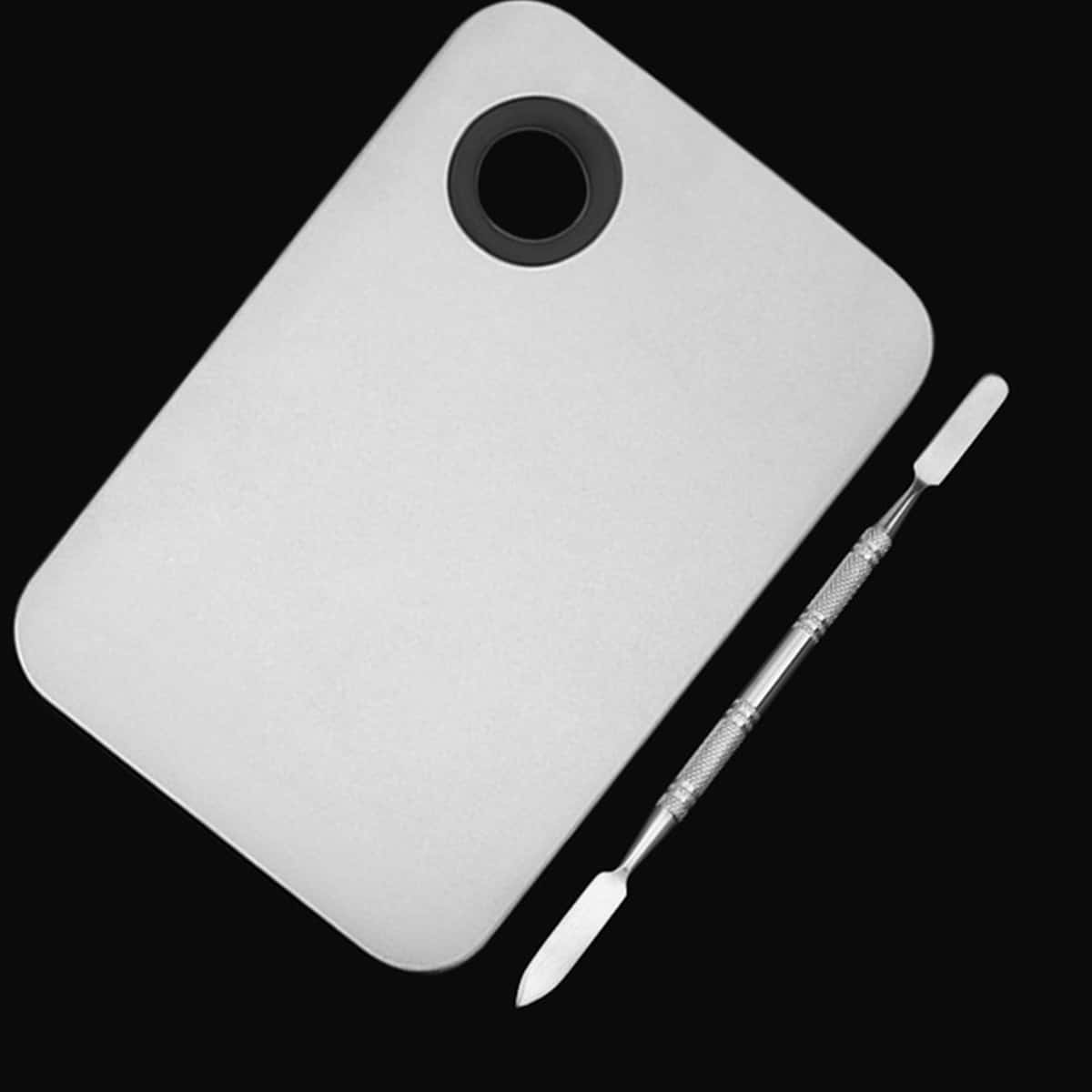 

Stainless Steel Makeup Mixing Plate With Spatula Rod Tool, Silver