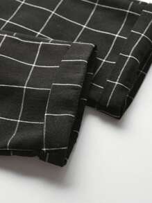 小男童格紋圖案彈性腰身褲子 - 黑色 - 查看 4