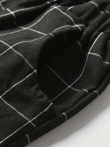 小男童格紋圖案彈性腰身褲子 - 黑色 - 查看 5