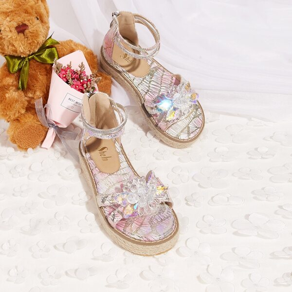 

Girls Crystal Floral Decor Sandals, Pink