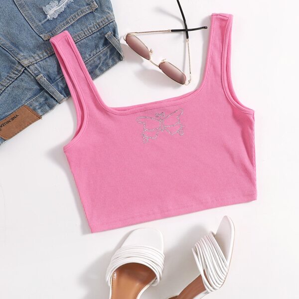 

Rhinestone Detail Tank Top, Pink