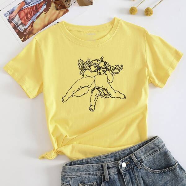 

Angel Print Short Sleeve Tee, Yellow
