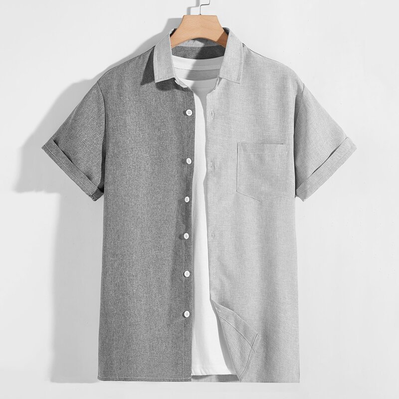 

Guys Cut And Sew Button Through Shirt, Grey