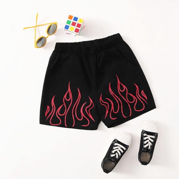 

Boys Fire Print Shorts, Black