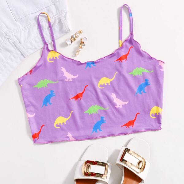 

Plus Lettuce Trim Dinosaur Print Cami Top, Lilac purple
