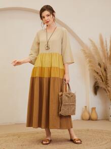 SHEIN Colorblock Smock Dress - Multicolor - View 1