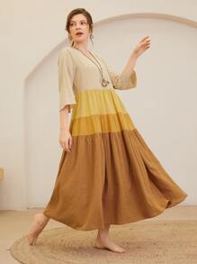 SHEIN Colorblock Smock Dress - Multicolor - View 4