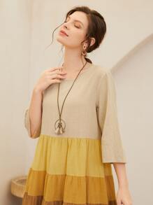 SHEIN Colorblock Smock Dress - Multicolor - View 5