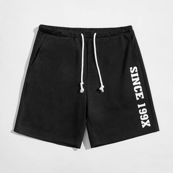 

Men Letter Graphic Shorts, Black