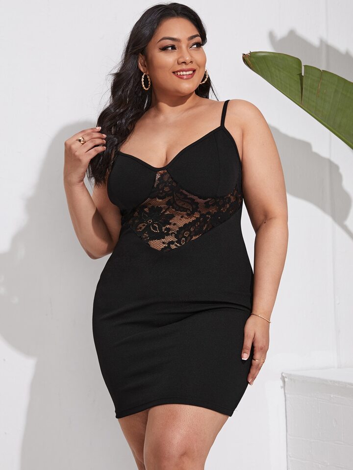 Is That The New Plus Contrast Lace Panel Bustier Cami Dress ??| ROMWE CANADA