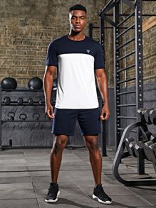 Manfinity Bộ hai mảnh Nam Túi Khối Màu Sẵn sàng - Xanh và trắng - Xem 5