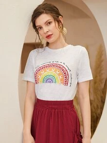 SHEIN Slogan and Graphic Print Top - White - View 4
