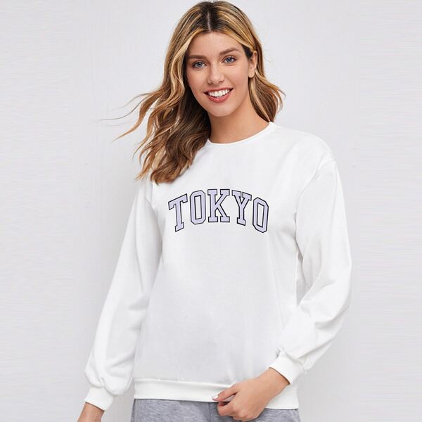 

Letter Graphic Drop Shoulder Sweatshirt, White