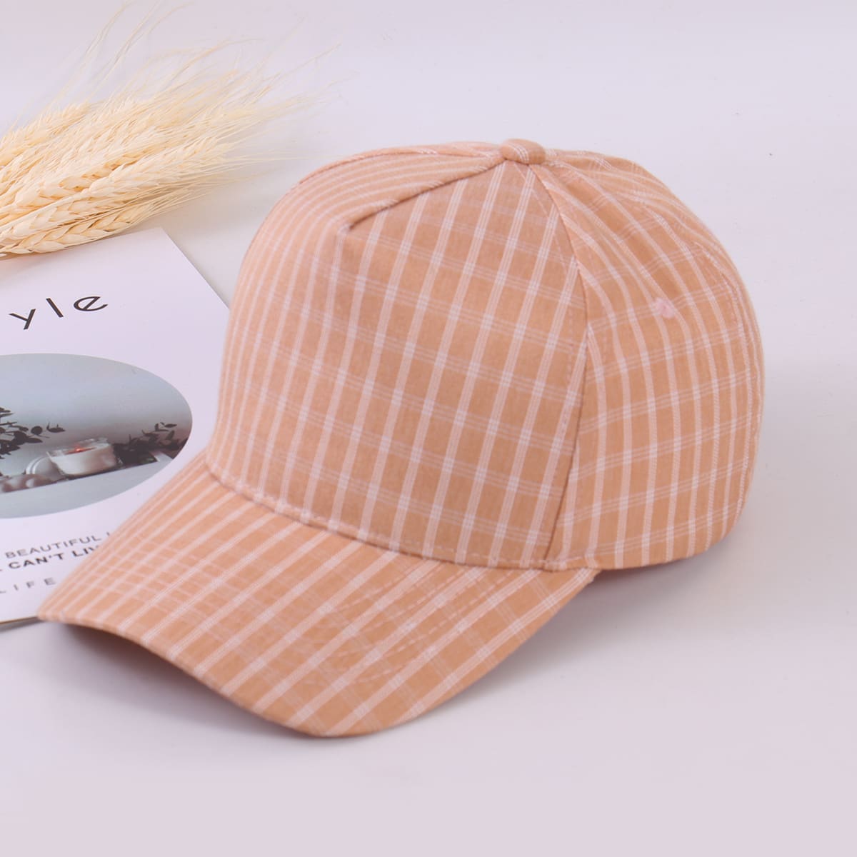 

Plaid Baseball Cap, Dusty pink