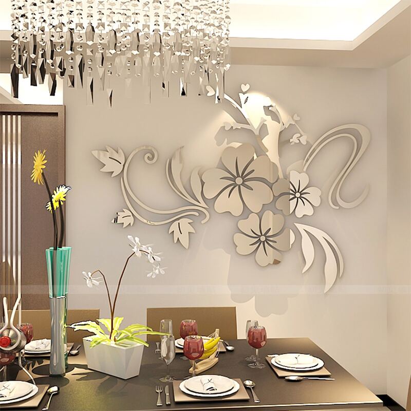 

1set Random 3D Flower Mirror Wall Sticker, Multicolor