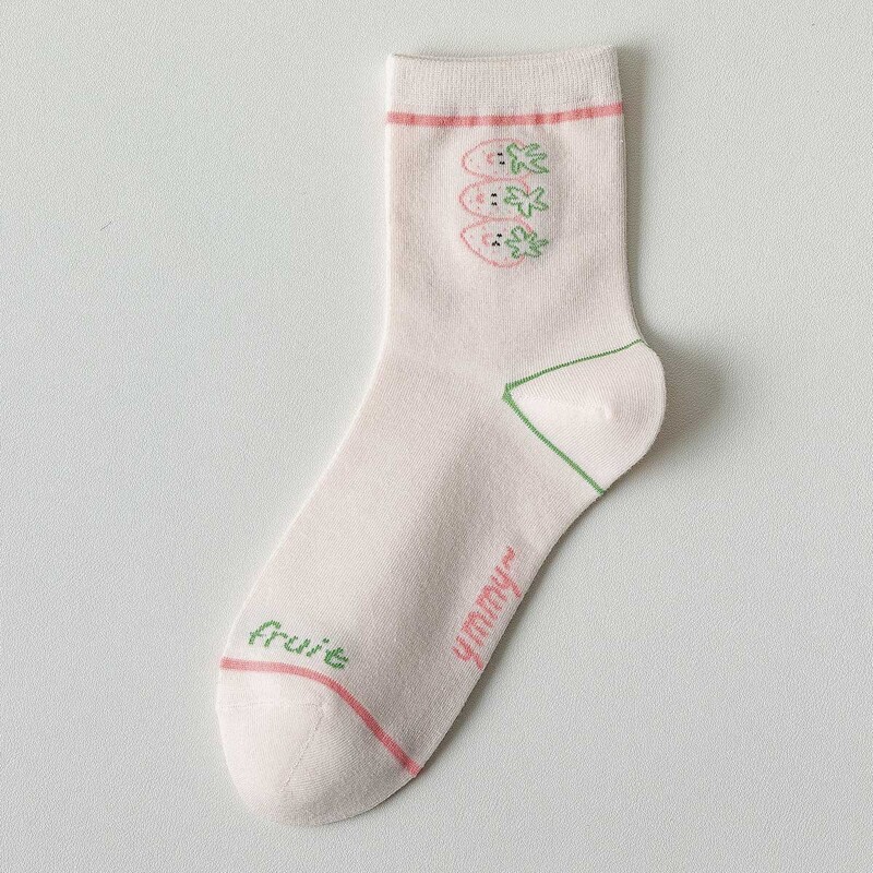 

1pair Fruit Pattern Crew Socks, White