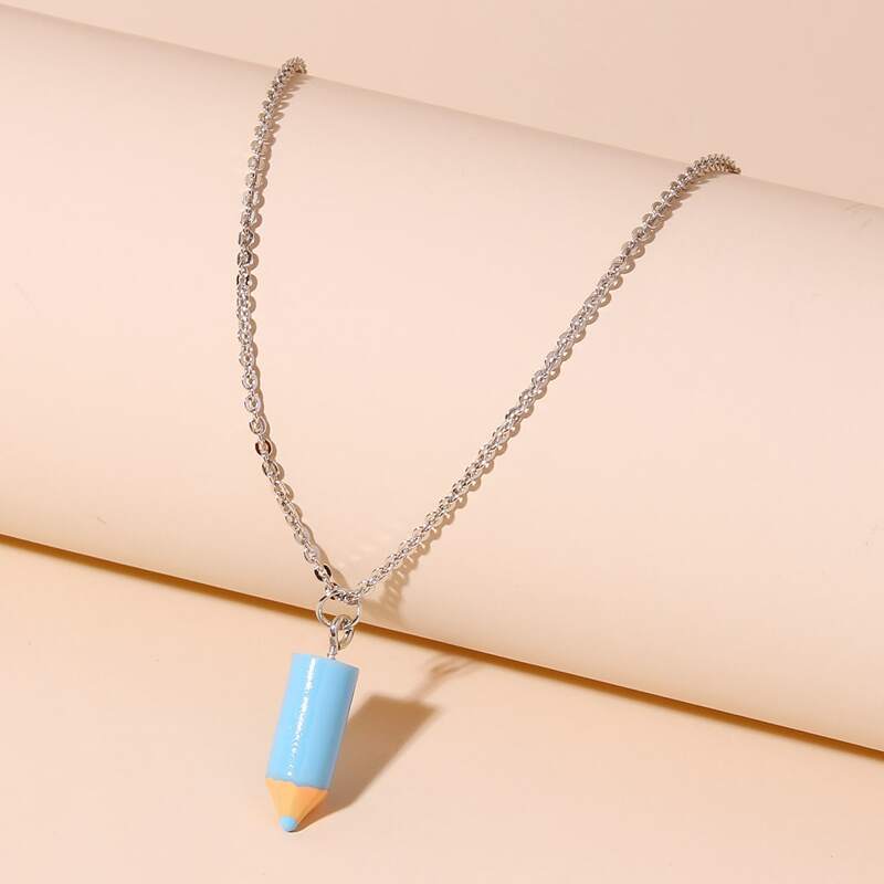 

1pc Pencil Pendant Chain Necklace, Baby blue