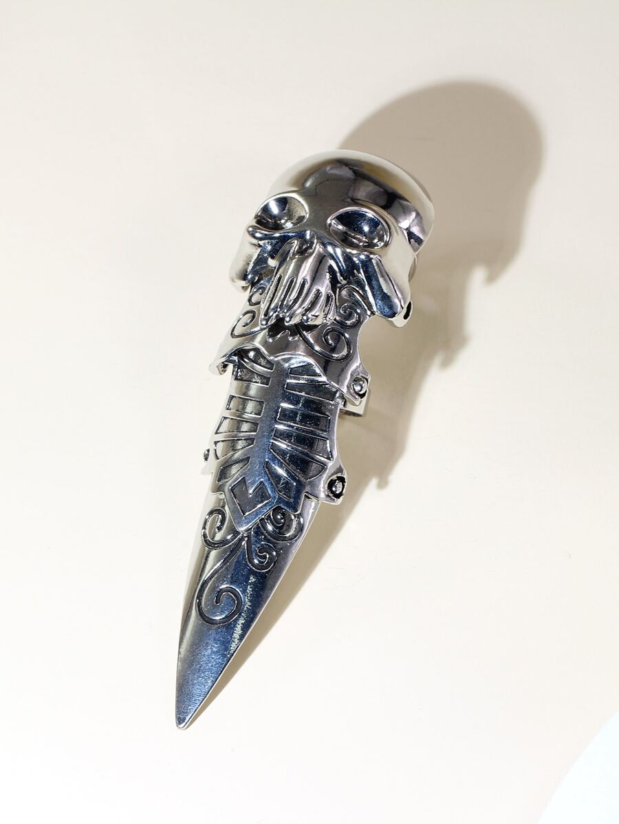 1pc Ghost Shaped Men's Knuckle Ring - Antique Silver - View 1