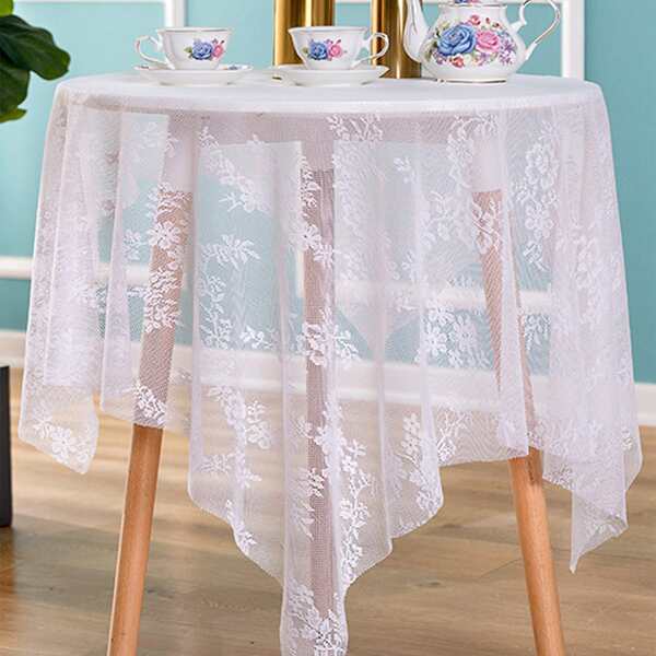 

Flower Embroidery Lace Tablecloth, White
