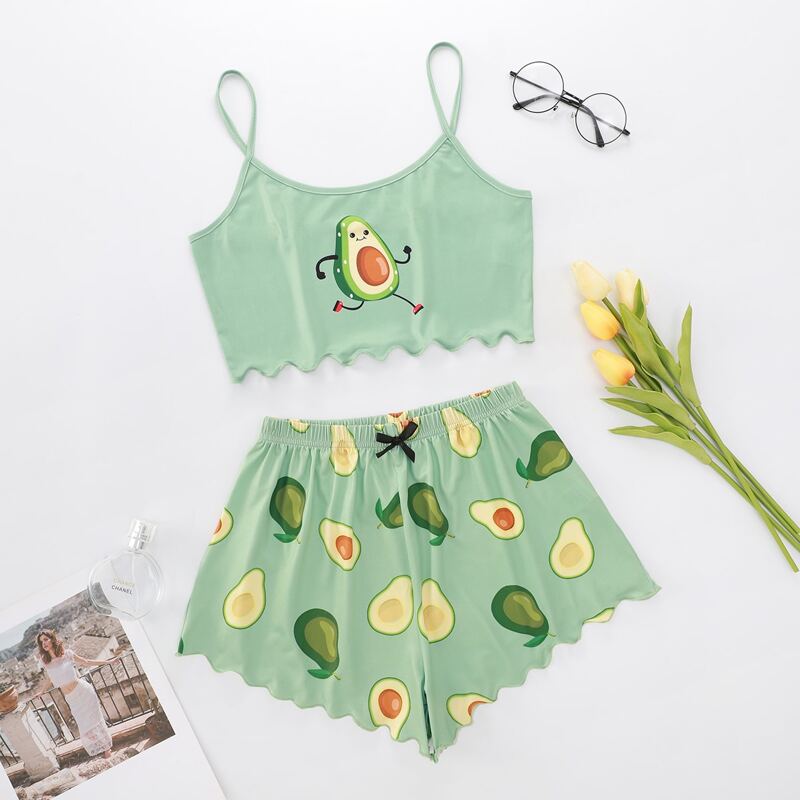

Avocado Graphic Lettuce Trim PJ Set, Green