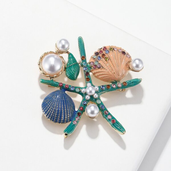 

Shell & Starfish Design Brooch, Multicolor