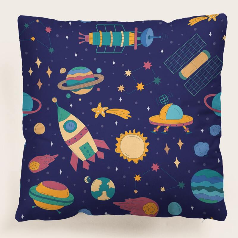 

Space Print Kids Cushion Cover Without Filler, Multicolor