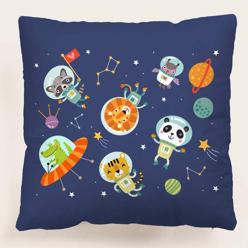 

Cartoon Graphic Kids Cushion Cover Without Filler, Multicolor