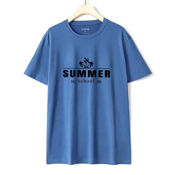 

Letter And Tropical Print Tee, Blue