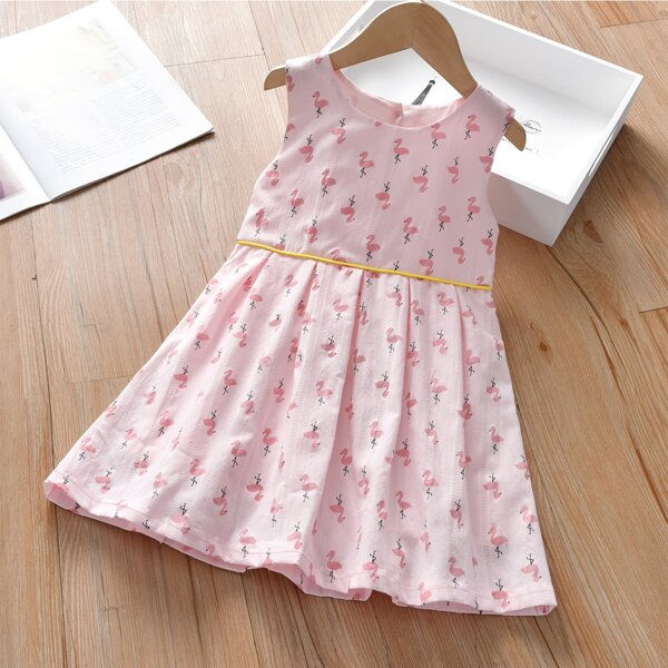 

Toddler Girls Flamingo Print Babydoll Dress, Baby pink
