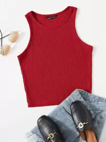 Muchica Camiseta sin mangas de canalé liso - Rojo - Ver 1