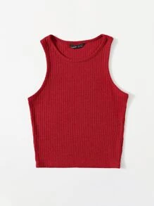 Muchica Camiseta sin mangas de canalé liso - Rojo - Ver 3