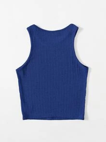 SHEIN EZwear Solid Rib-knit Tank Top - Royal Blue - View 2