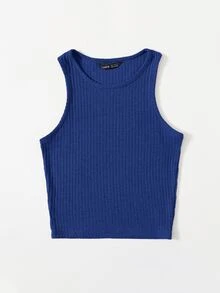 SHEIN EZwear Solid Rib-knit Tank Top - Royal Blue - View 3