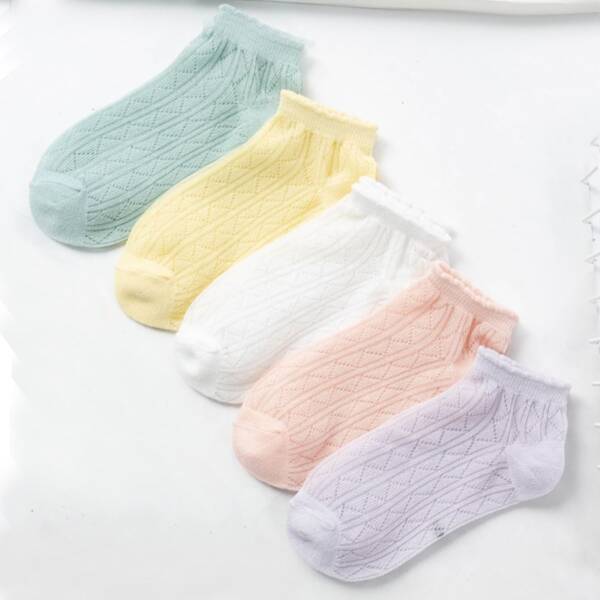 

5pairs Baby Plain Socks, Multicolor