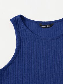 SHEIN EZwear Solid Rib-knit Tank Top - Royal Blue - View 4