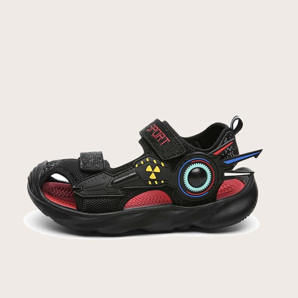 

Boys Letter Graphic Velcro Strap Sandals, Black