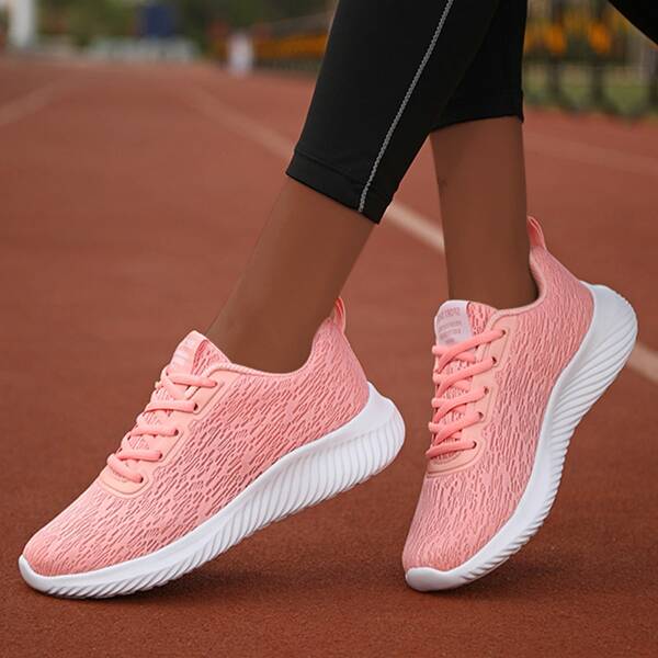 

Lace-up Front Knit Low-top Sneakers, Baby pink