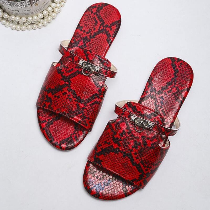 

Snakeskin Slide Sandals, Red