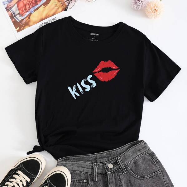 

Lip & Letter Graphic Tee, Black