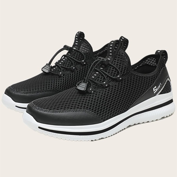 

Men Lace Up Decor Mesh Running Shoes, Black