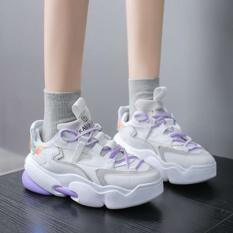 

Colorblock Lace-up Mesh Chunky Sneakers, White