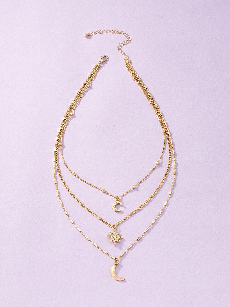 Moon & Star Pendant Layered Necklace