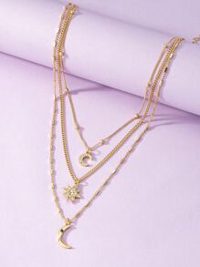 Moon & Star Pendant Layered Necklace