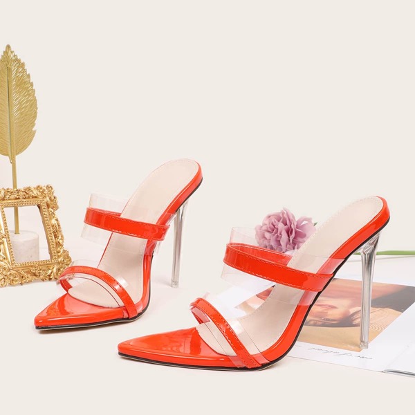 

Clear Stiletto Heeled Mules, Orange