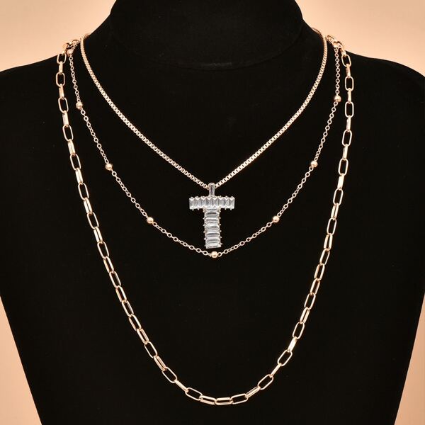 

3pcs Rhinestone Pendant Necklace, Gold