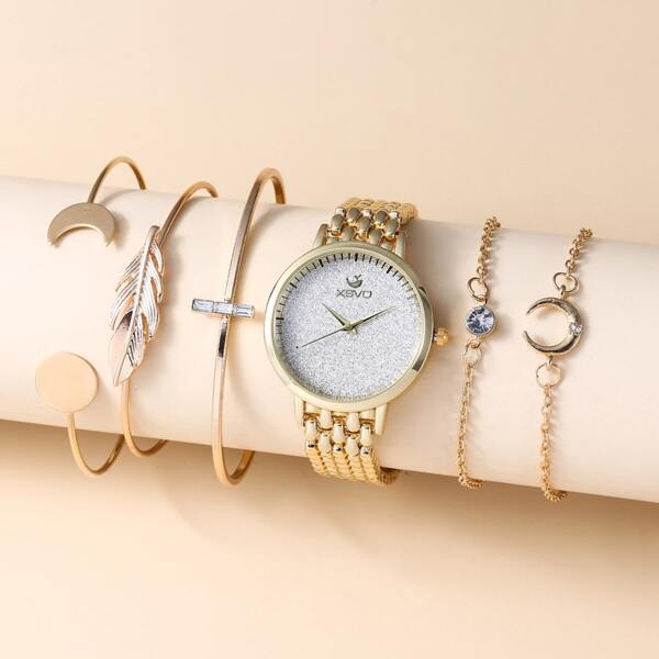 

1pc Round Pointer Quartz Watch & 5pcs Bracelet