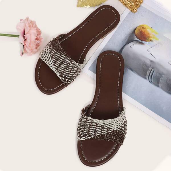 

Two Tone Slide Sandals, Coffee brown